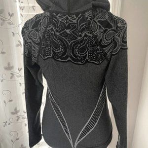 Athleta Black/Grey Zip Up Workout Hoodie. Size S w/pattern on shoulders and back